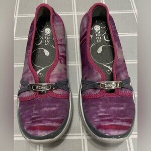 BZees Lavish Purple Pink Gray Slip On Style Casual Comfort Shoe Size 6.5M